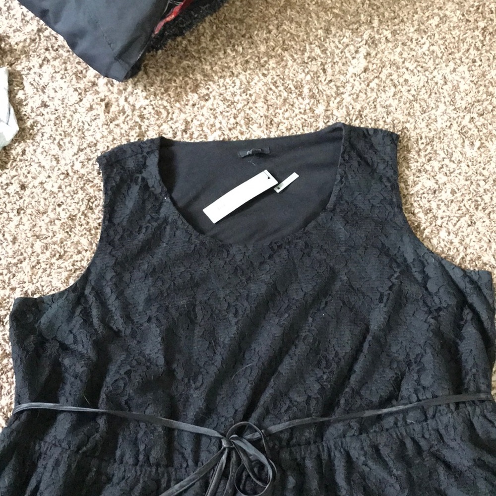 Black mid-calf length dress, black lace overlay